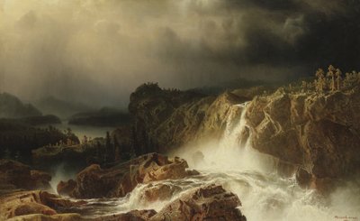 Rocky Landscape with Waterfall in Smaland, 1859 by Marcus Larson